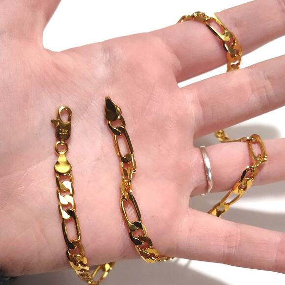 18k Gold Plated Figaro Chain Necklace Bracelet Set Christmas Birthday Gift New!! - Picture 6 of 7